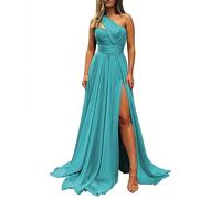 YIANN Maid of Honor Gowns for Women One Shoulder Ruched Wedding Guest Evening Gown Turquoise UK10