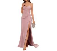 YIANN Mermaid Bridesmaid Dresses Dusty Rose for Women Spaghetti Strap Satin Prom Dress Long Ball Gown UK8