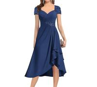 YIANN Navy Blue Mother of The Bride Dresses for Wedding Party Plus Size A Line Chiffon Tea Length Mother of Groom Dress UK26