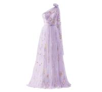 YIANN One Shoulder Prom Dresses Flower Embroidery Tulle Formal Dress for Women Lilac Ball Gown UK22