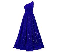 YIANN One Shoulder Royal Blue Prom Dresses for Teens A Line Ball Gown Plus Size Sparkly Sequin Evening Formal Dress UK22