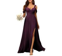 YIANN Plum Bridesmaid Dresses for Women with Slit Chiffon A Line Cold Shoulder Formal Wedding Guest Dress UK16