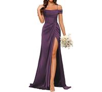 YIANN Plum Satin Prom Dresses for Women with Slit Plus Size Corset Mermaid Formal Evening Party Gown UK18