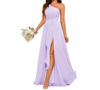 YIANN Plus Size Bridesmaid Dresses Lilac for Women One Shoulder Wedding Guest Dress Chiffon Formal Gown with Slit UK30