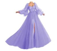 YIANN Plus Size Puffy Sleeve Prom Dress Ball Gown Tulle Sweetheart Wedding Formal Evening Gowns with Split Lavender UK26