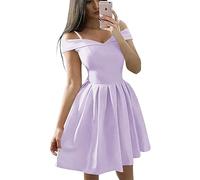 YIANN Prom Cocktail Dresses Spaghetti Strap Cold Shoulder Sleeveless Knee Length Homecoming Gowns for Women with Pockets Lilac UK20