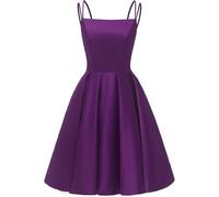 YIANN Purple Homecoming Dresses 2024 for Juniors A Line Summer Satin Bridesmaid Dress Knee Length Ball Gown UK12
