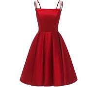 YIANN Red Satin Homecoming Dresses for Teens Spaghetti Strap A Line Ball Gown Knee Length Cocktail Prom Dress UK6