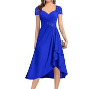 YIANN Royal Blue Mother of The Bride Dresses for Wedding Party Plus Size A Line Chiffon Tea Length Mother of Groom Dress UK26