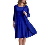 YIANN Royal Blue Mother of The Bride Dresses Knee Length Chiffon Formal Wedding Guest Dress with Jacket UK16