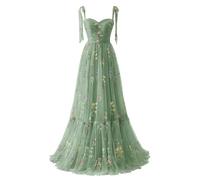 YIANN Sage Green Prom Dresses for Women Tulle Flower Embroidery Formal Evening Gown Long Homecoming Dress UK22