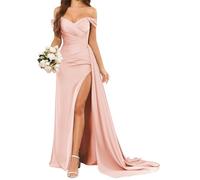 YIANN Satin Blush Pink Prom Dresses with Slit for Women Sleeveless Meramid Bridesmaid Dress Wedding Guest Gown UK18
