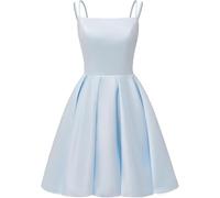YIANN Satin Light Blue Prom Dresses Short 2024 for Teens Knee Length Bridesmaid Dress Spaghetti Strap Cocktail Gown UK8