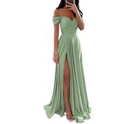 YIANN Satin Sage Green Bridesmaid Dresses for Wedding Pleated A Line Corset Ball Gown Cold Shoulder Bridesmaid Dress UK12
