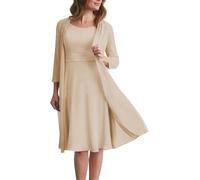 YIANN Short Mother of The Bride Dresses with Jacket Long Sleeve Plus Size Formal Dresses for Women Champagne UK22