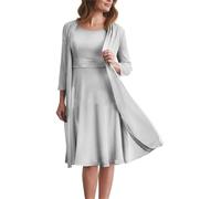 YIANN Short Mother of The Bride Dresses with Jacket Long Sleeve Plus Size Formal Dresses for Women Silver UK22