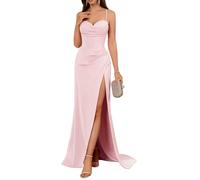 YIANN Spaghetti Strap Mermaid Satin Prom Dresses 2025 for Women with Slit Blush Pink Formal Dress Evening Gown UK16