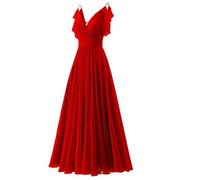 YIANN Spaghetti Strap V Neck Chiffon Bridesmaid Dresses for Wedding Party Pleated Ruched Summer Red Formal Evening Dress UK24