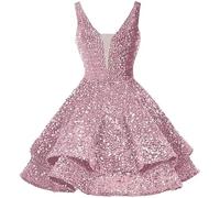 YIANN Sparkly Sequins Homecoming Dresses 2025 Sweet 16 Birthday Party Gown Short Prom Dress for Teens Dusty Rose UK16