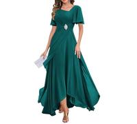 YIANN Teal Mother of The Bride Dresses for Wedding Floor Length Short Sleeve Chiffon Formal Dress Evening Gown UK20