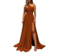 YIANN Wedding Guest Evening Gown Ruched Sleeveless Bridesmaid Dress for Women with Pockets Burnt Orange UK14