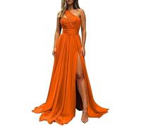YIANN Wedding Guest Evening Gown Ruched Sleeveless Bridesmaid Dress for Women with Pockets Orange UK20