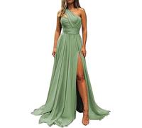 YIANN Wedding Guest Evening Gown Ruched Sleeveless Bridesmaid Dress for Women with Pockets Sage Green UK20