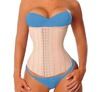 YIANNA Latex Long Torso Waist Trainer for Women Tummy Control Underbust Waist Cincher Corset Sport Girdle Body Shaper, Beige 17 Steel Boned, XS