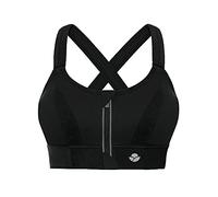 YIANNA Women High Impact Sports Bra Plus Size Zip Front Fastening Bras Padded Adjustable Strap Wireless Running Yoga Top Black, 151 S
