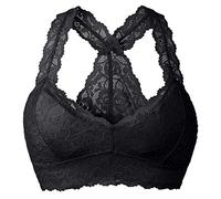 YIANNA Women Lace Bra Top Padded Black Floral Racerback Bralette Breathable Bustier Comfortable Wireless Bra Underwear Lingerie Black, 8332 Size L