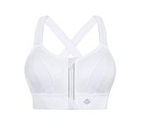YIANNA Women Sports Bra High Impact for Large Breasts Front Zip Fastening Bras Padded Adjustable Strap Wirefree Gym Yoga Crop Top White, 151 3XL