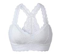 YIANNA Women's Lace Bralette Plus Size Breathable Wirefree Bra White Crop Top with Removable Pads Sheer Sexy Floral Sports Bras White, 8332 Size S