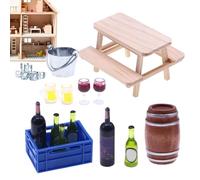 Yianyal Dollhouses Wine Set - Wine Cellar Miniature Beer Bottle | House Bar Red Wine Basket, Beer Barrel, Cellar, Wine Cellar