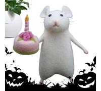 Yianyal Halloween Mouse, Cute Animal Ornaments Needle Felted Mouse with Cake, Handmade Christmas Mouse, Halloween Decorations Mouse, Needle Felted Home Decoration for Table Desktop Shelf