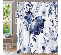 YiarTaan Extra Long Shower Curtain,Navy Blue Floral Shower Curtains for Bathroom,Watercolor Flowers Plant Leaf Bath Curtain Sets,Waterproof Fabric Cloth Shower Curtain Sets 72x84in with Hooks