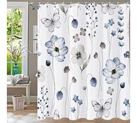 YiarTaan Floral Shower Curtain,Shower Curtains for Bathroom,Blue Flower Shower Curtain Sets Leaf Shower Curtain Plants Blue White Fabric Waterproof Cloth Bathtub Curtains with Hooks 72x72 Inch