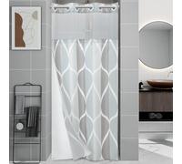 Yiatn No Hook Grey Small Stall Shower Curtain with Snap in Fabric Liner Set - Hotel Style with See Through Mesh Top Window, Modern Geometric Waterdrop Design,Waterproof and Washable, 36x74 INCH