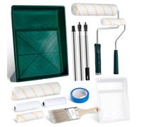 YiBaiBrush Paint Roller Kit with Extension Pole, 13 PCS Set, 9 Inch 4 Inch Paint Rollers, Paint Tray Liner, Paint Brush for Walls, Painters Tape, House Painting Supplies for All Paints & Stains (3 FT)