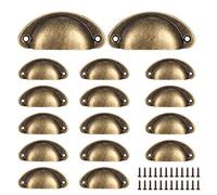 Yibaijia 16 Pcs Shell Cup Handles, Vintage Drawer Pull Handles, Semi Circle Retro Kitchen Cupboard Door Handle and Knobs, Furniture Cabinet Dresser Door Knobs with Screws-Bronze