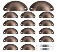 Yibaijia 16 Pcs Shell Cup Handles, Vintage Drawer Pull Handles, Semi Circle Retro Kitchen Cupboard Door Handle and Knobs, Furniture Cabinet Dresser Door Knobs with Screws-Retro red