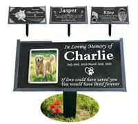 Yibairui Black Granite Pet Memorial Stone for Dog or Cat Loss | Engraved Garden Tombstone Headstone for Outdoor Yard Grave Marker with Iron Stand