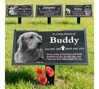 Yibairui Black Granite Pet Memorial Stone for Dog or Cat Loss, Engraved Garden Tombstone Headstone for Outdoor Yard Grave Marker with Iron Stand (memorial plaques 1)