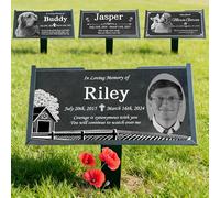Yibairui Black Granite Pet Memorial Stone for Dog or Cat Loss, Engraved Garden Tombstone Headstone for Outdoor Yard Grave Marker with Iron Stand (memorial plaques 2)