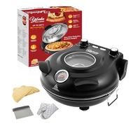 YIBAKE Electric-Pizza-Oven-Indoor, 1200W 31CM Pizza Maker, Black | Includes a Ceramic Pizza Stone, Dough Scraper, Pizza Peel & Oven Glove; Thermometer, Dual Temperature Control, Up to 420°C