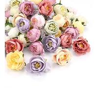 Yibang 50Pcs Artificial Rose Flower Heads, Fake Mini Silk Flowers Head 4cm, DIY Flower Decorations for Home Wedding Party Wreath Hairpin Scrapbooking Craft Accessories, Mixed Color
