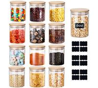Yibaodan Glass Jars Set 150ml 12 Pack 6oz Spice Jars with Bamboo Lids and Labels Small Food Cereal Storage Containers for Home Kitchen Tea Herbs Coffee Flour Herbs Grain (12Pack/12 Black Labels)