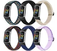Yibcaiic Stretchy Bands Compatible with Fitbit Charge 5 Bands Women Men Adjustable Elastic Bands Wristbands Accessories Replacement for Fitbit Charge 5, Posy Green & Black & Beige & Ethnic Blue & Dark