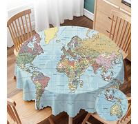 Yibeas Round Tablecloth - World Map Vintage Global Blue Travel Map Tablecloth 60 inch for Small Round Tables