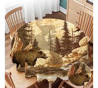 Yibeas Tablecloth Round Grizzly Bear Table Cloth Animal Bear Brook Canyon Mountain Table Cover for Dining Room Kitchen Decoration Round Tablecloths 60 inch