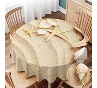 Yibeas Tablecloth Round Seashells on Sand Table Cloth Tropical Beach Marine Nature Starfish Sea Star Wave Sand Table Cover for Dining Room Kitchen Decoration 60inch